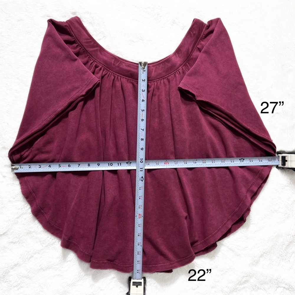 Free People Wine Draped Off The Shoulder Butterfly Sleeve Relaxed Fit Knit Top - Picture 9 of 9